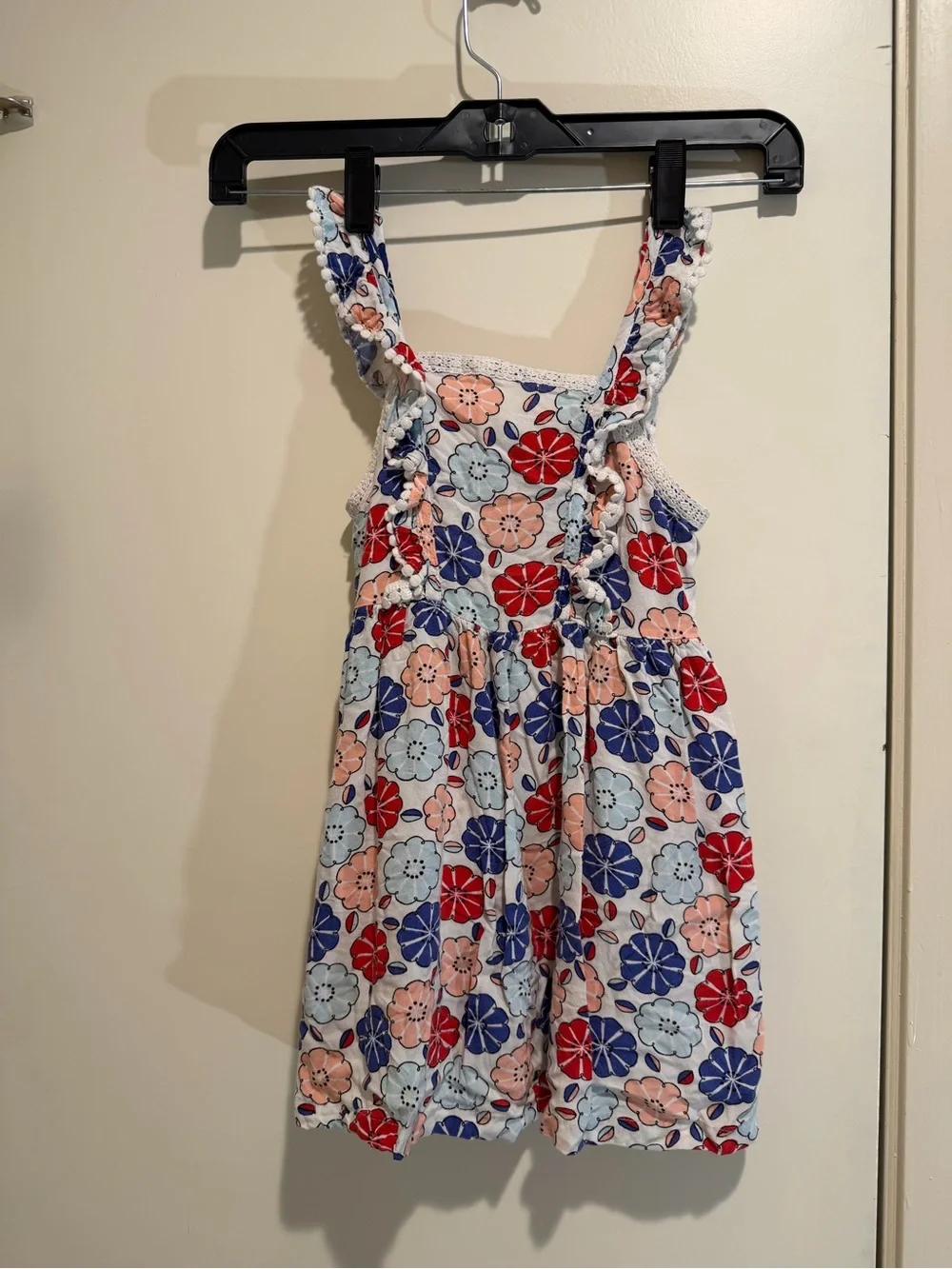 Genuine Kids from OshKosh Floral Sundress Size 4T Red White Blue Pom Pom